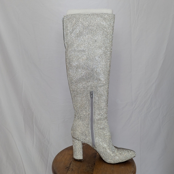 INC International Concepts Phebe Over the Knee Silver Rhinestone Boots Size 9.5 - Picture 4 of 6